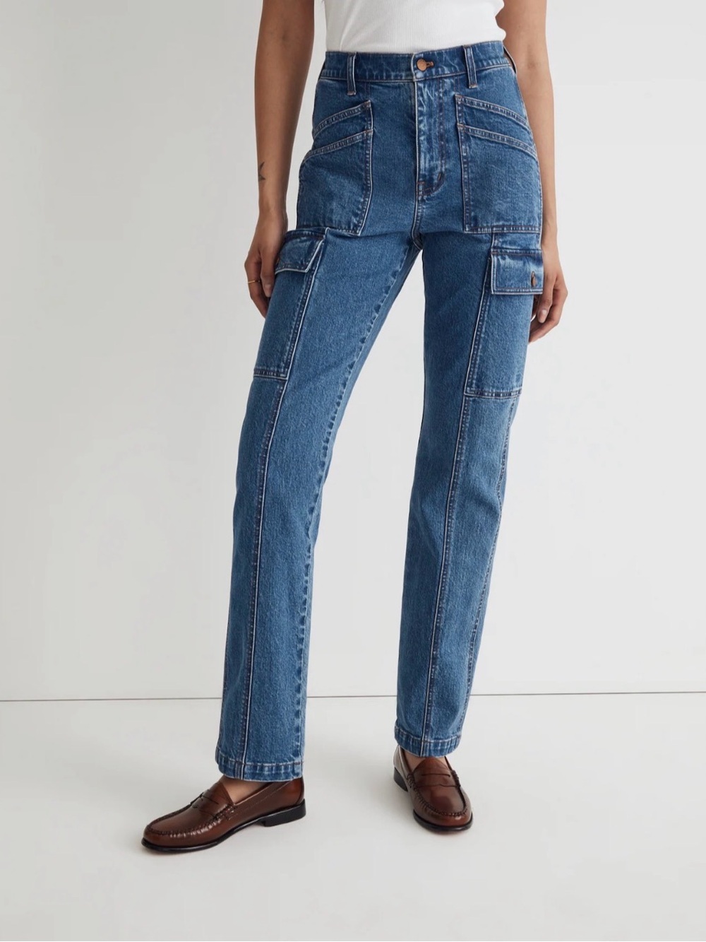 Madewell Blue Straight-Leg Cargo Jeans